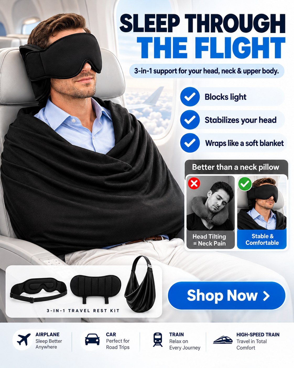 TravelNest 3-in-1 Ergonomic Airplane Sleep System
