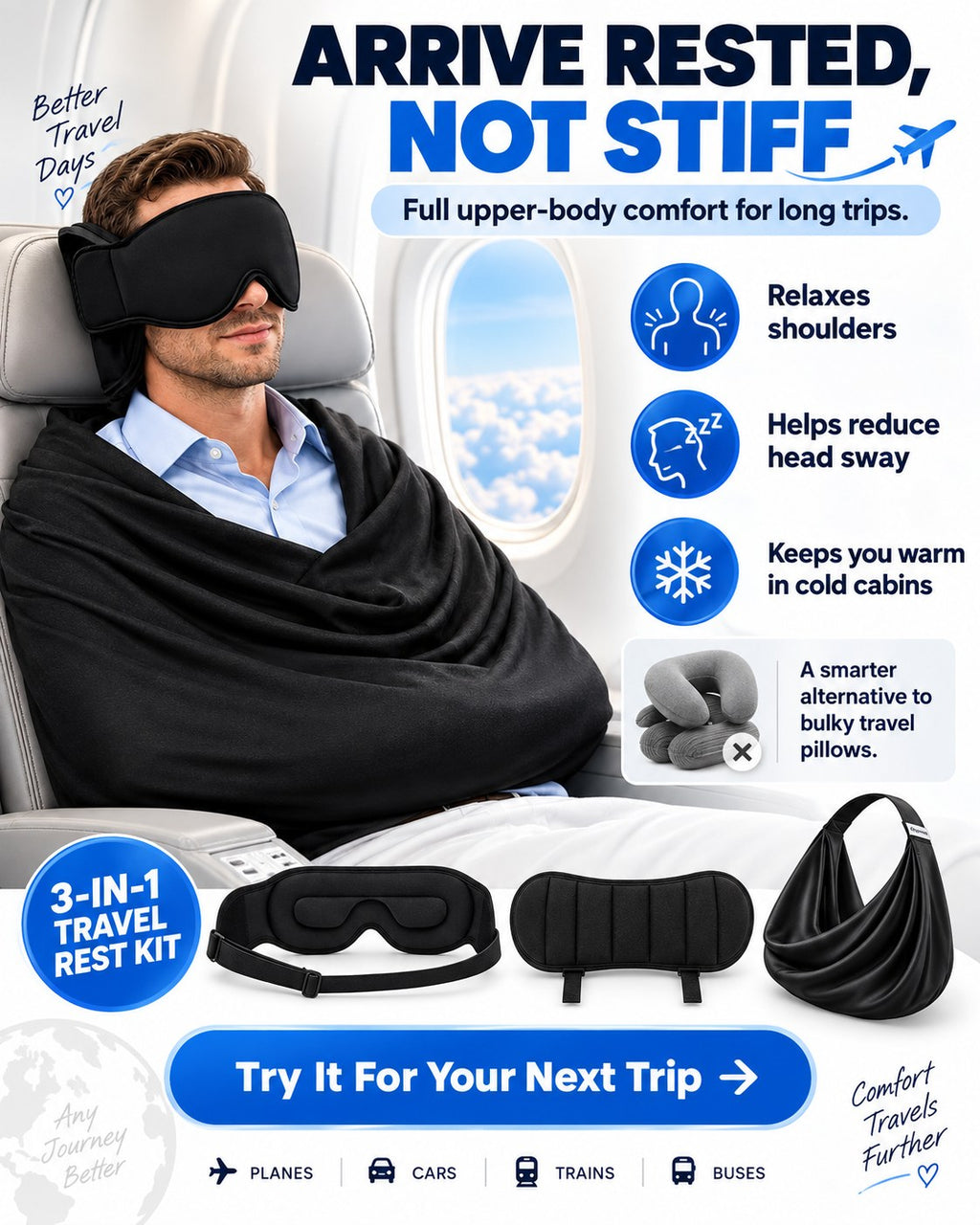 TravelNest 3-in-1 Ergonomic Airplane Sleep System