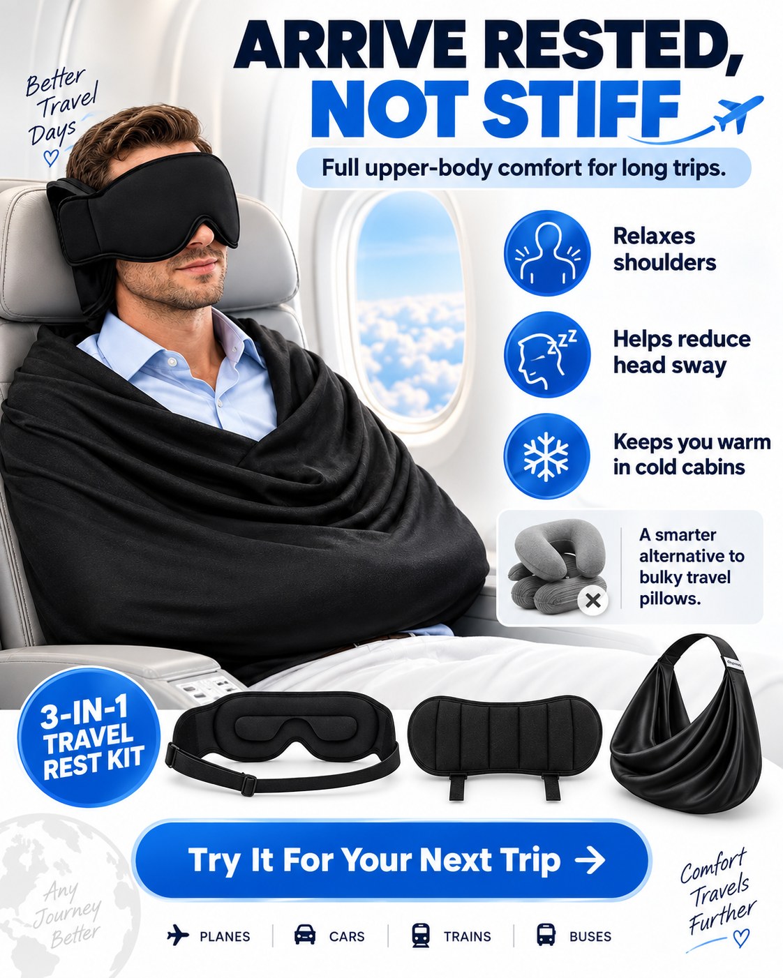 TravelNest 3-in-1 Ergonomic Airplane Sleep System