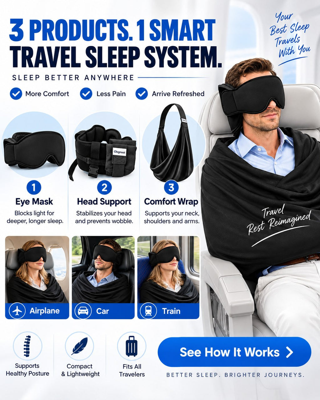 TravelNest 3-in-1 Ergonomic Airplane Sleep System