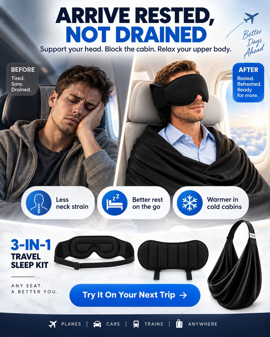 TravelNest 3-in-1 Ergonomic Airplane Sleep System